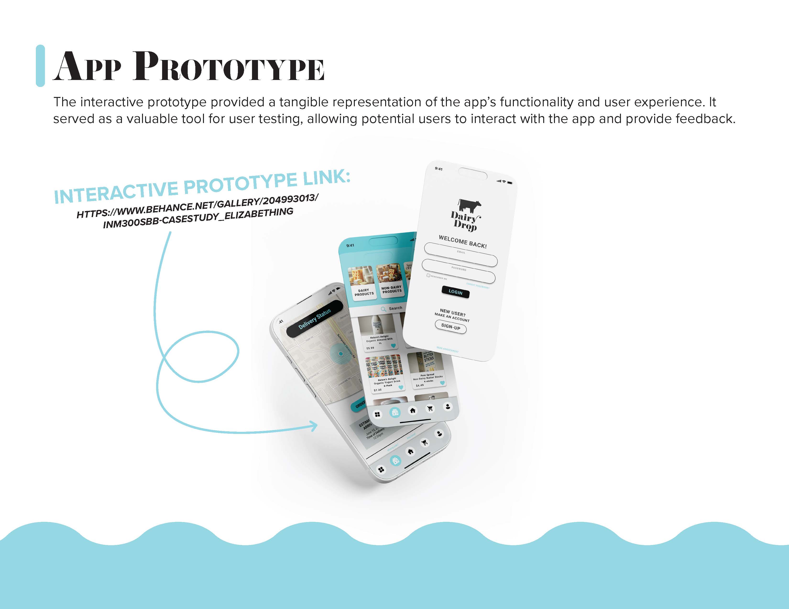 Page of Dairy Drop Creative Brief showing UI/UX Interface